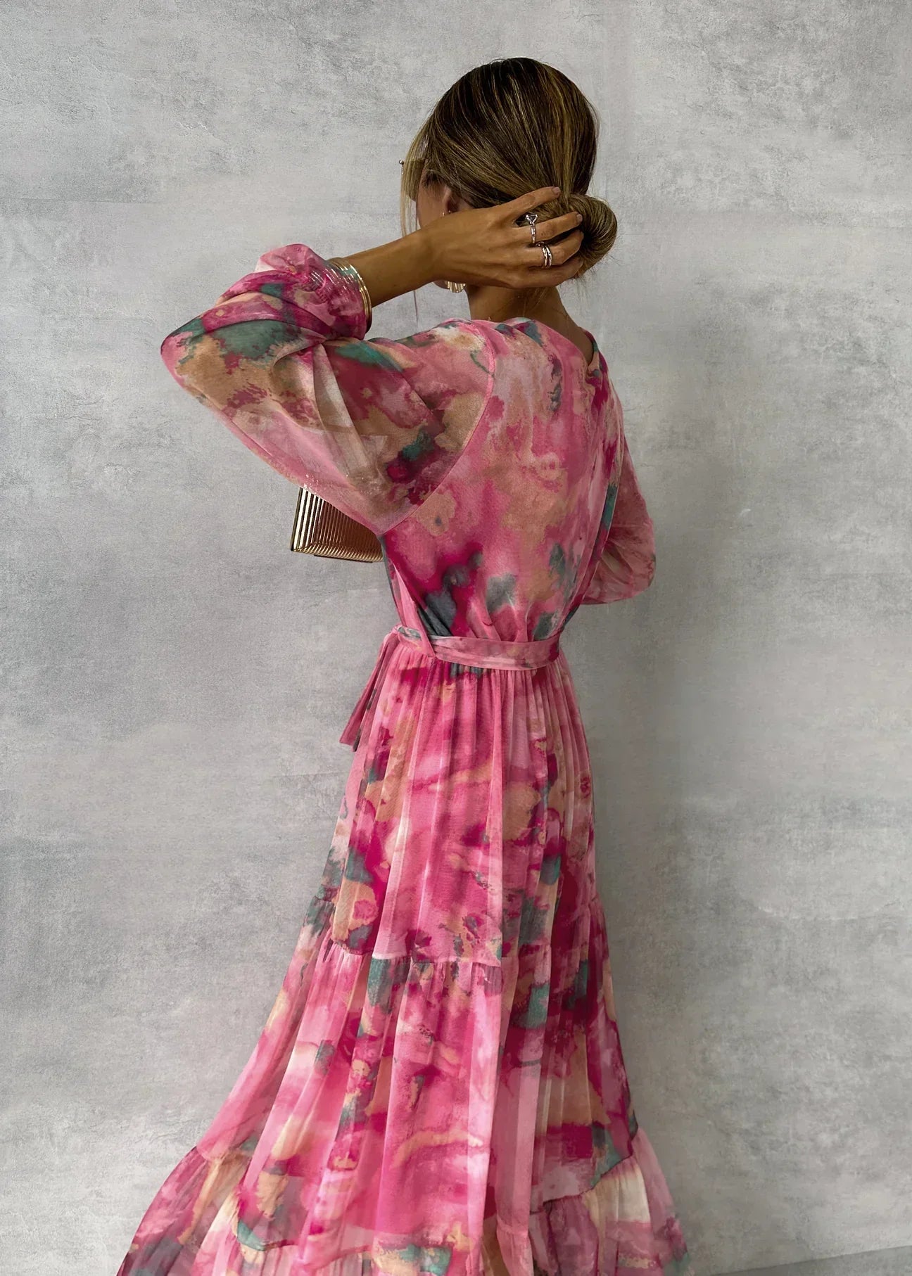 Women's Floral Wrap Dress with Long Sleeves | Maxi