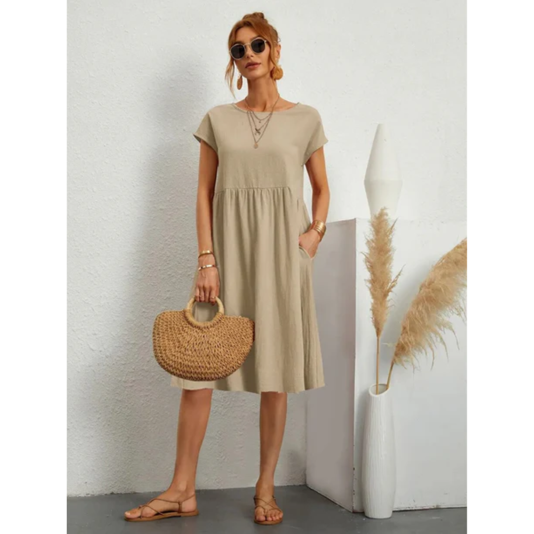 Stylish Summer Dress with Short Sleeves for Women | Midi