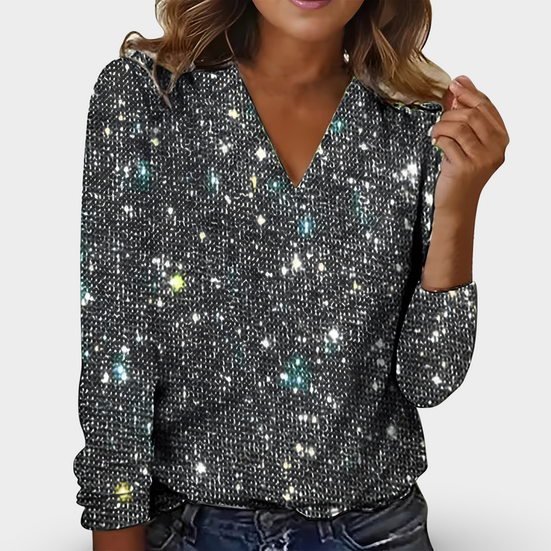 Hazel - Chic Glittering V-neck Diamond Blouse