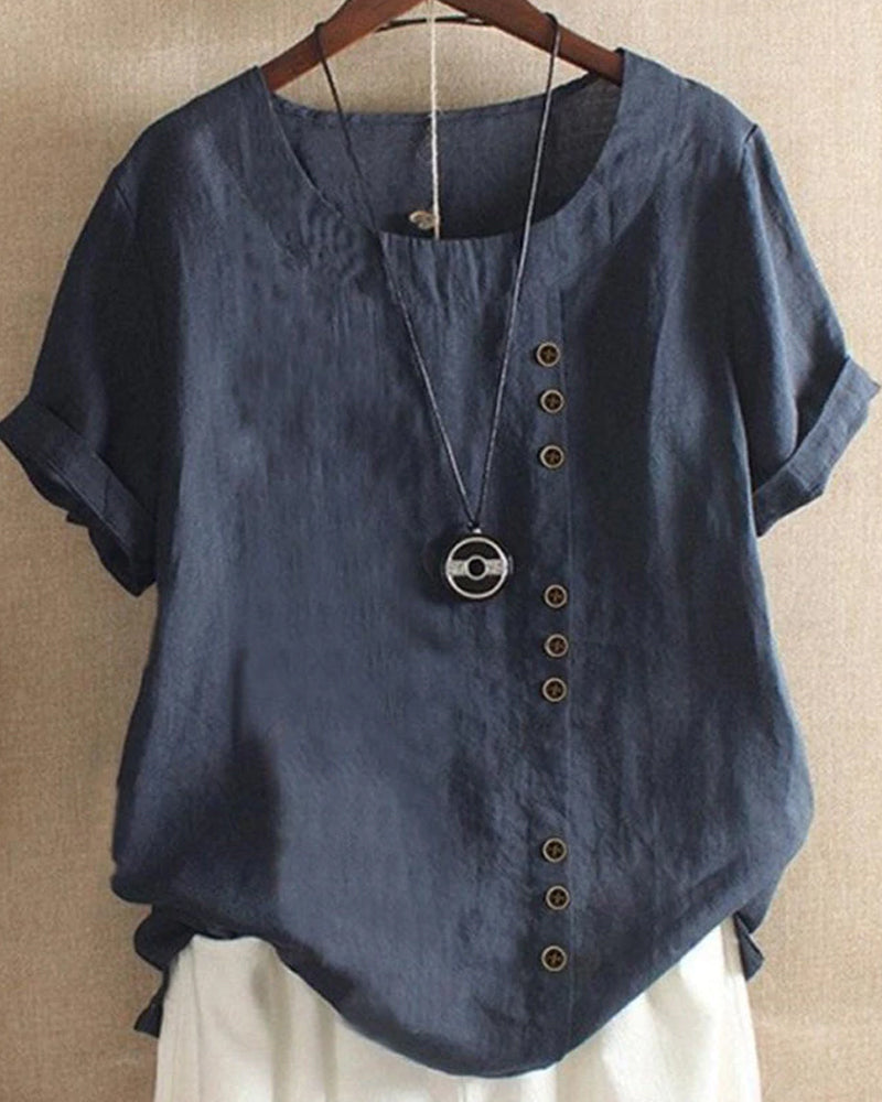Women's Short-Sleeved Summer Blouse | Round Neck