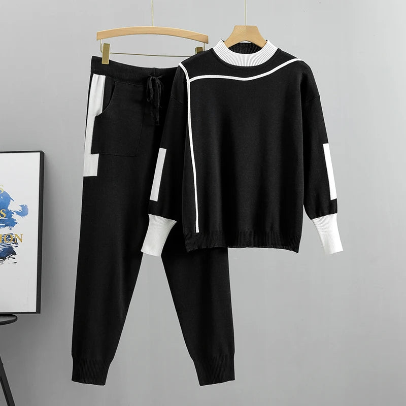 Contrast Trim Knit Lounge Set for Women