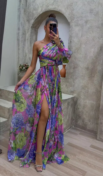 Formal Floral Shoulder Dress for Women | Maxi