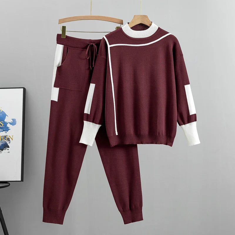 Contrast Trim Knit Lounge Set for Women