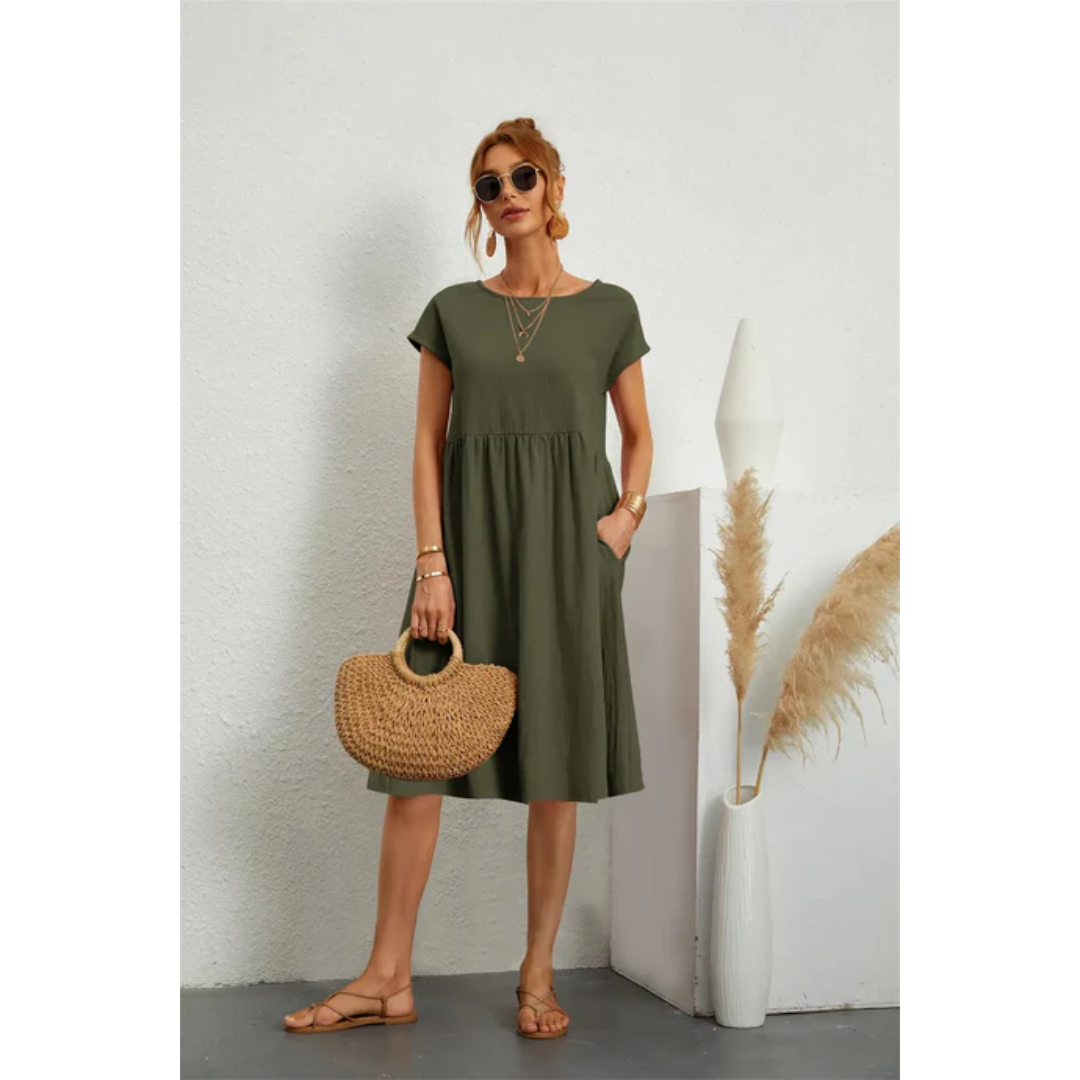 Stylish Summer Dress with Short Sleeves for Women | Midi