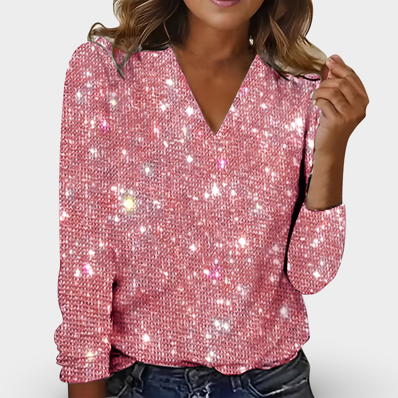 Hazel - Chic Glittering V-neck Diamond Blouse