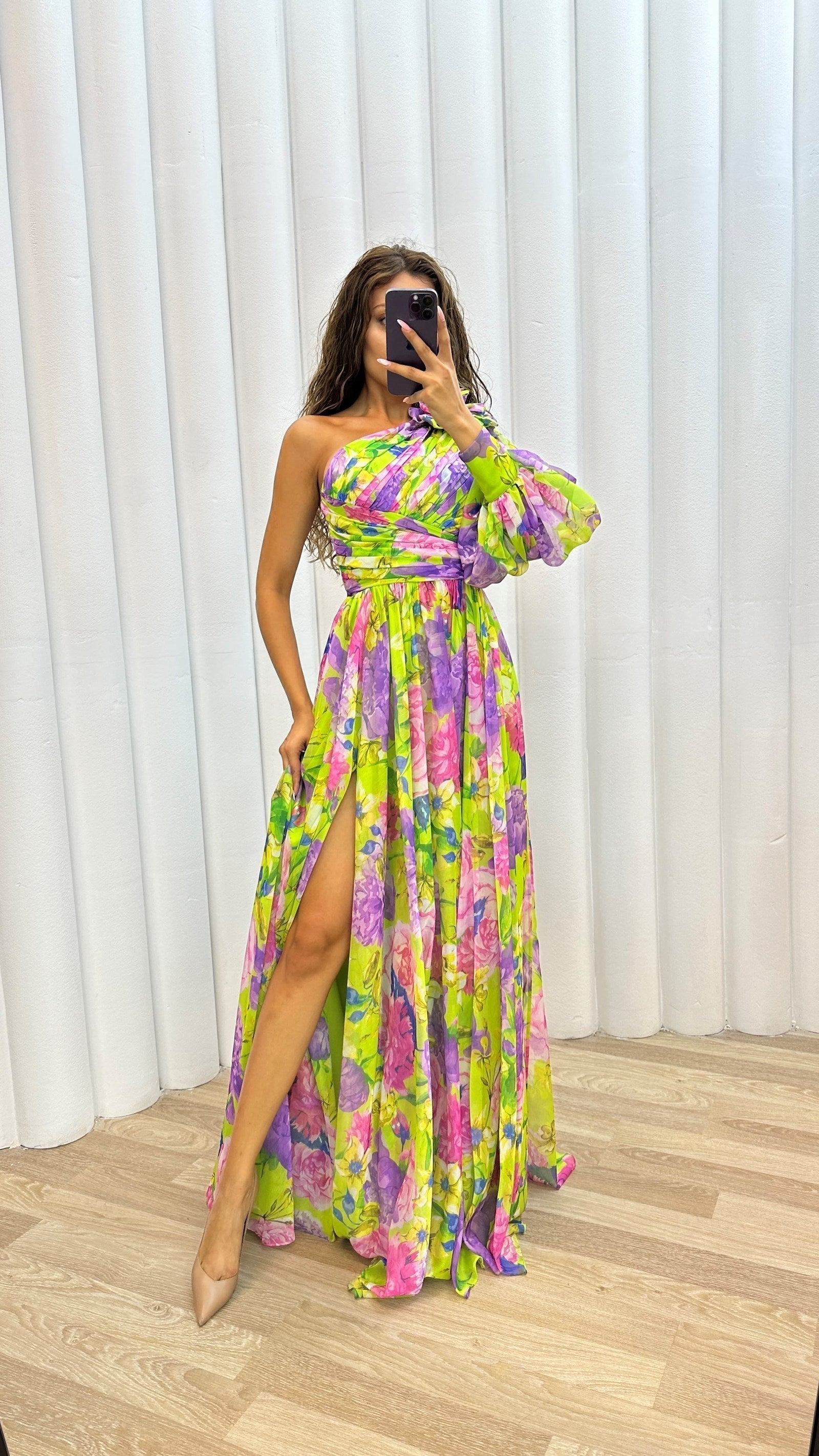 Formal Floral Shoulder Dress for Women | Maxi