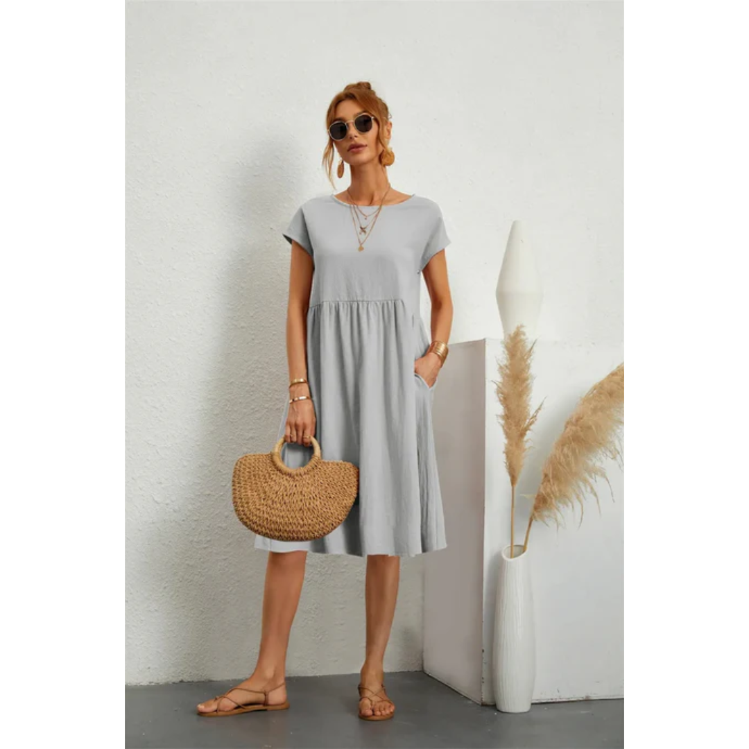 Stylish Summer Dress with Short Sleeves for Women | Midi