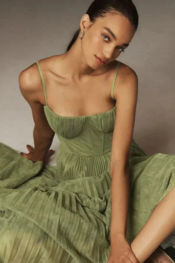 Women's Green Summer Midi Dress | Strap