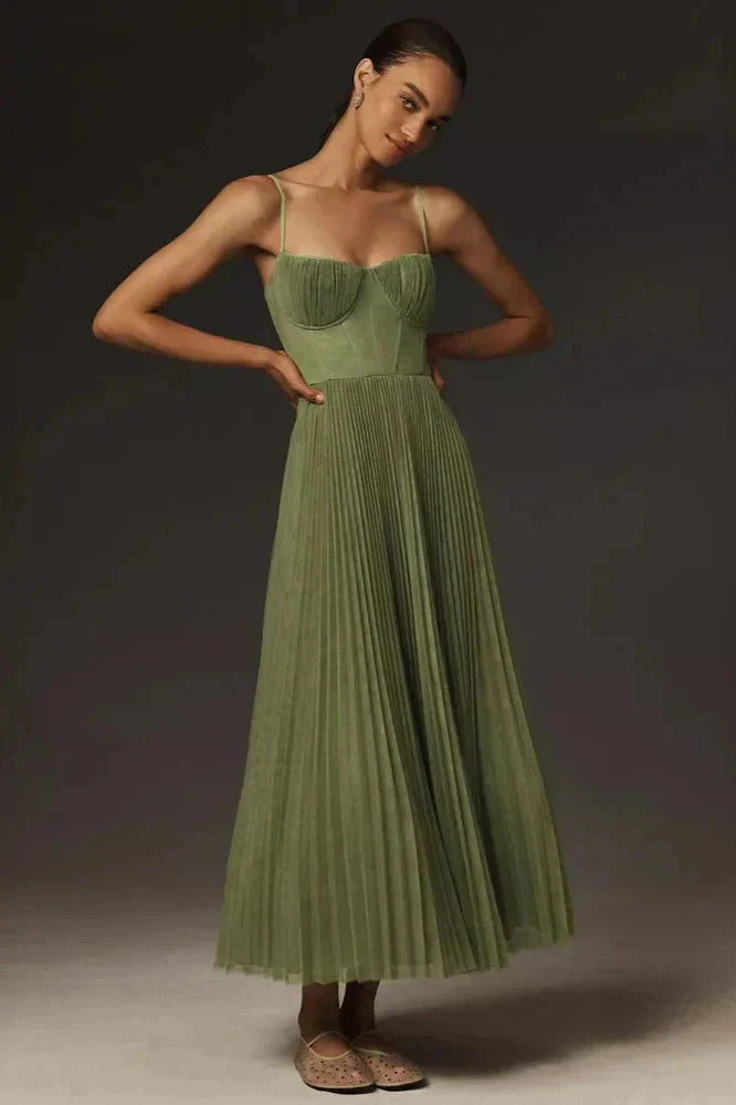 Women's Green Summer Midi Dress | Strap