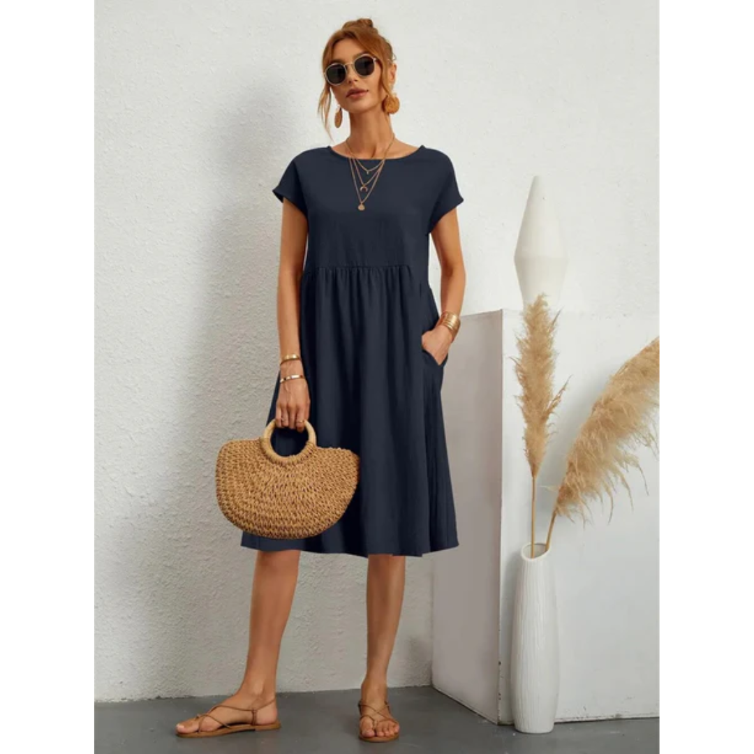 Stylish Summer Dress with Short Sleeves for Women | Midi