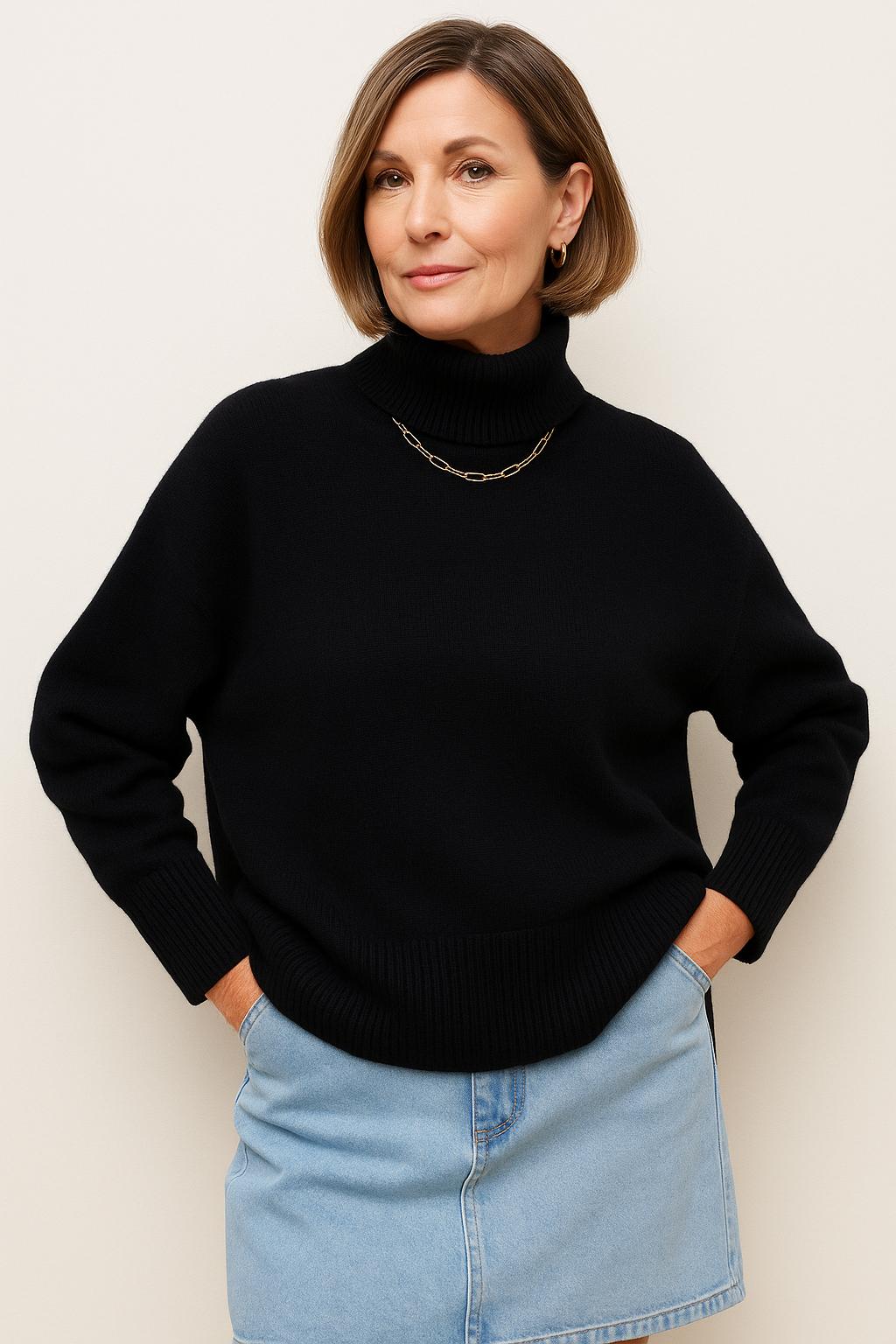 Oversized Ribbed Turtleneck Sweater for Women