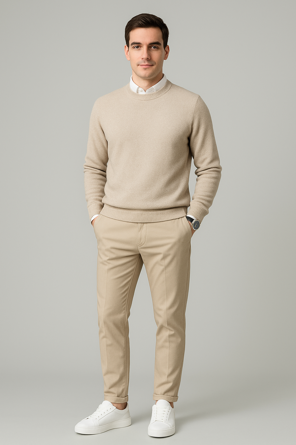 Men's Fleece-Lined Knit Sweater – Warm Crew Neck Pullover