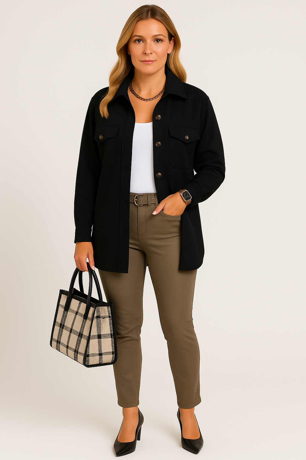 Structured Button-Up Shirt Jacket for Women