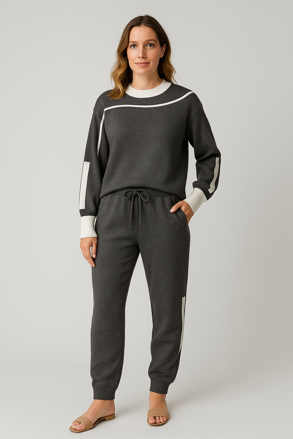 Contrast Trim Knit Lounge Set for Women