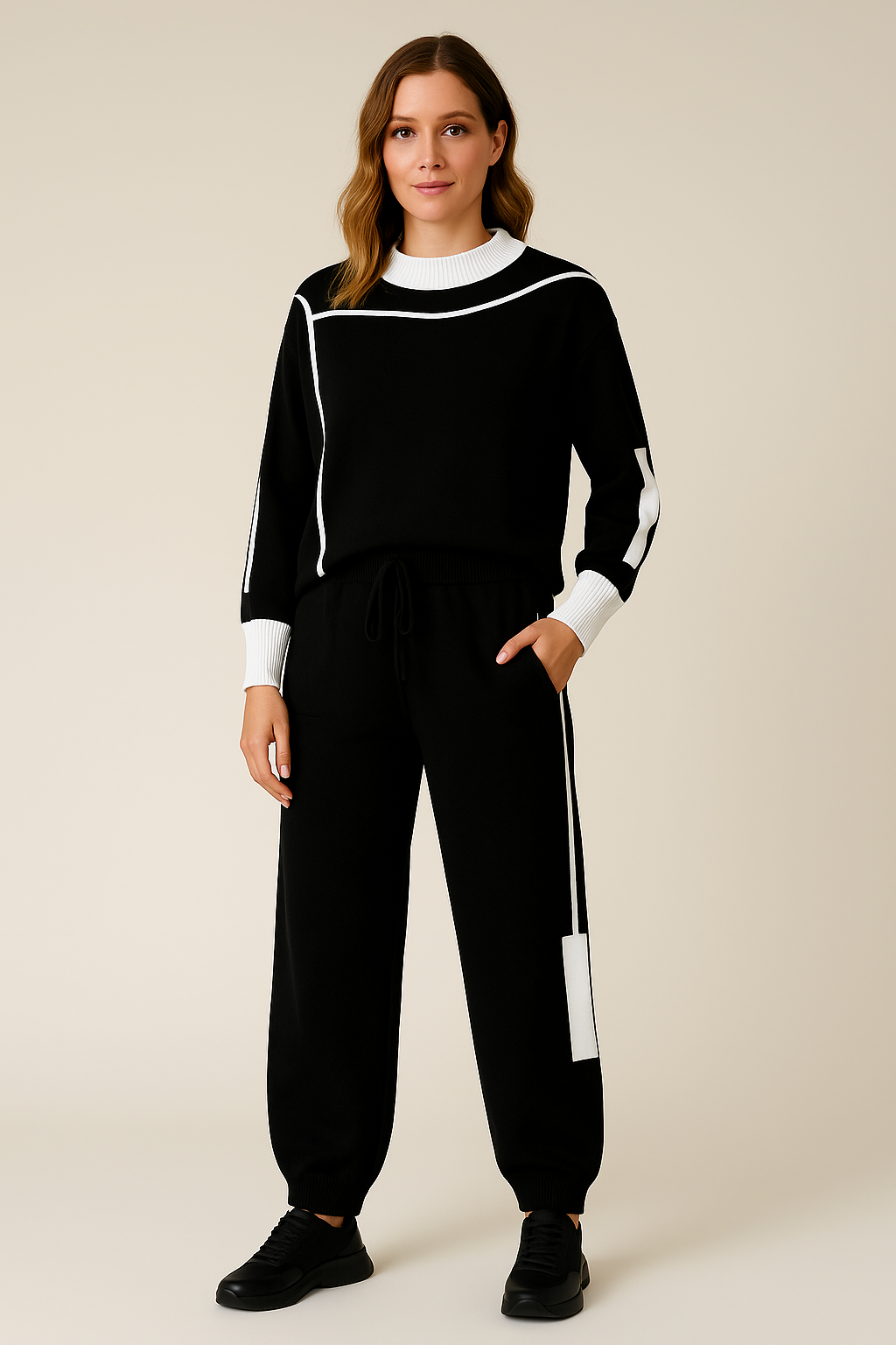 Contrast Trim Knit Lounge Set for Women