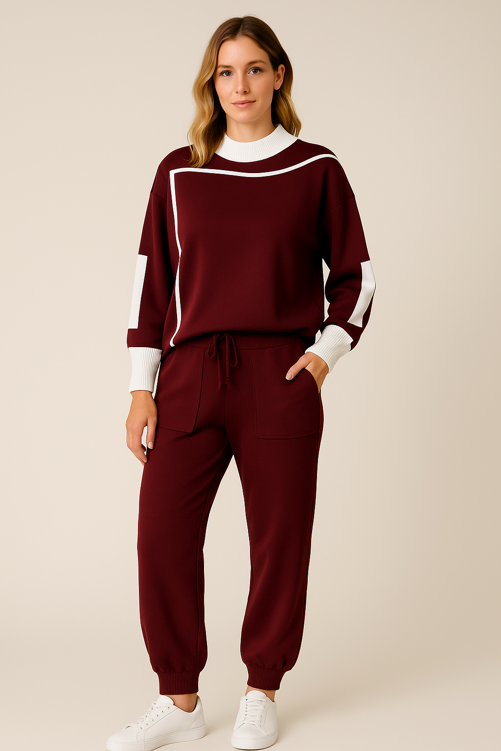 Contrast Trim Knit Lounge Set for Women