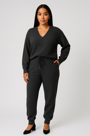Knit V-Neck Loungewear Set for Women