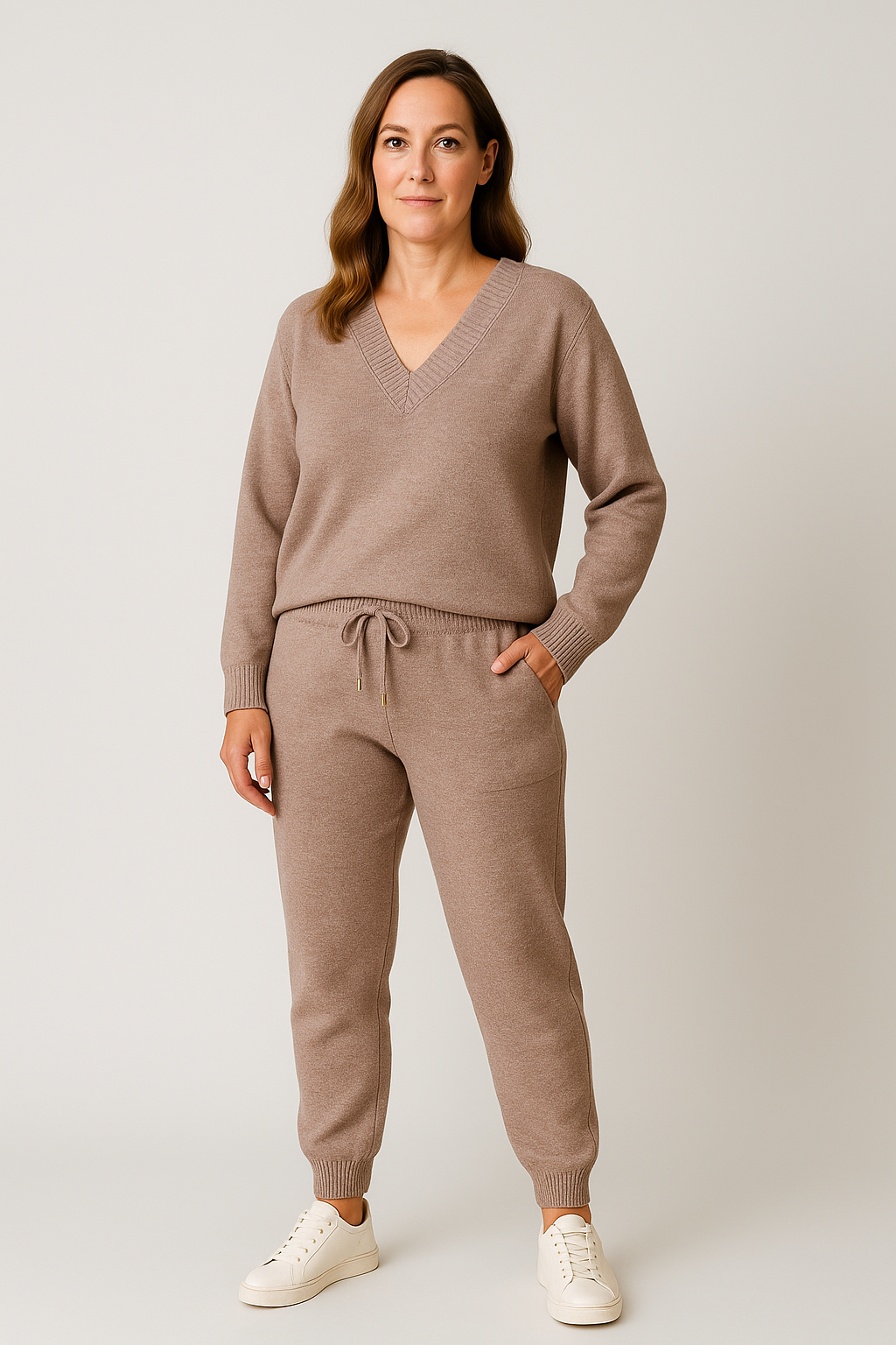 Knit V-Neck Loungewear Set for Women