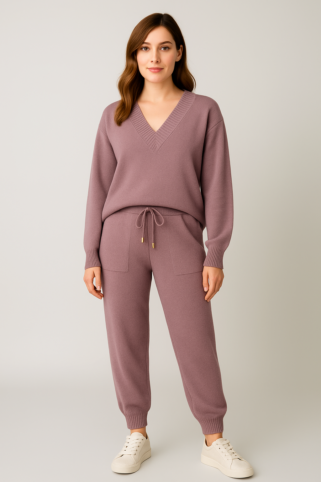 Knit V-Neck Loungewear Set for Women