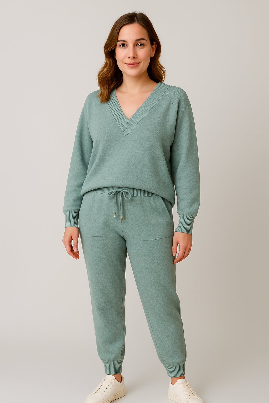 Knit V-Neck Loungewear Set for Women