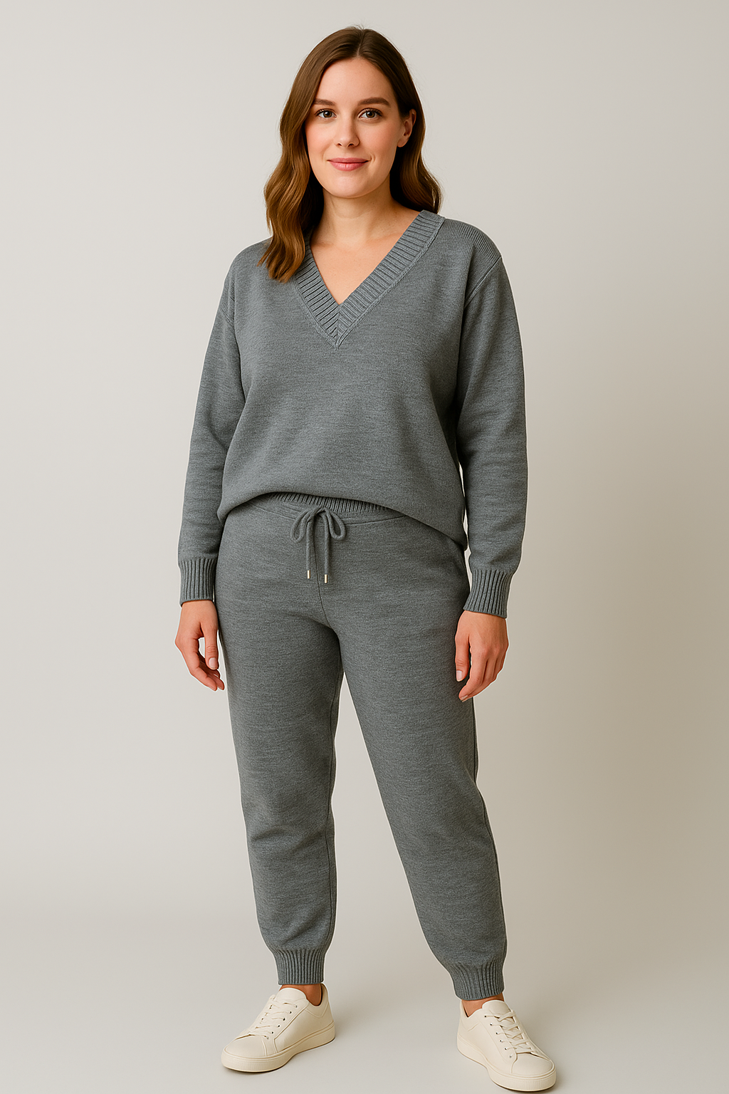 Knit V-Neck Loungewear Set for Women