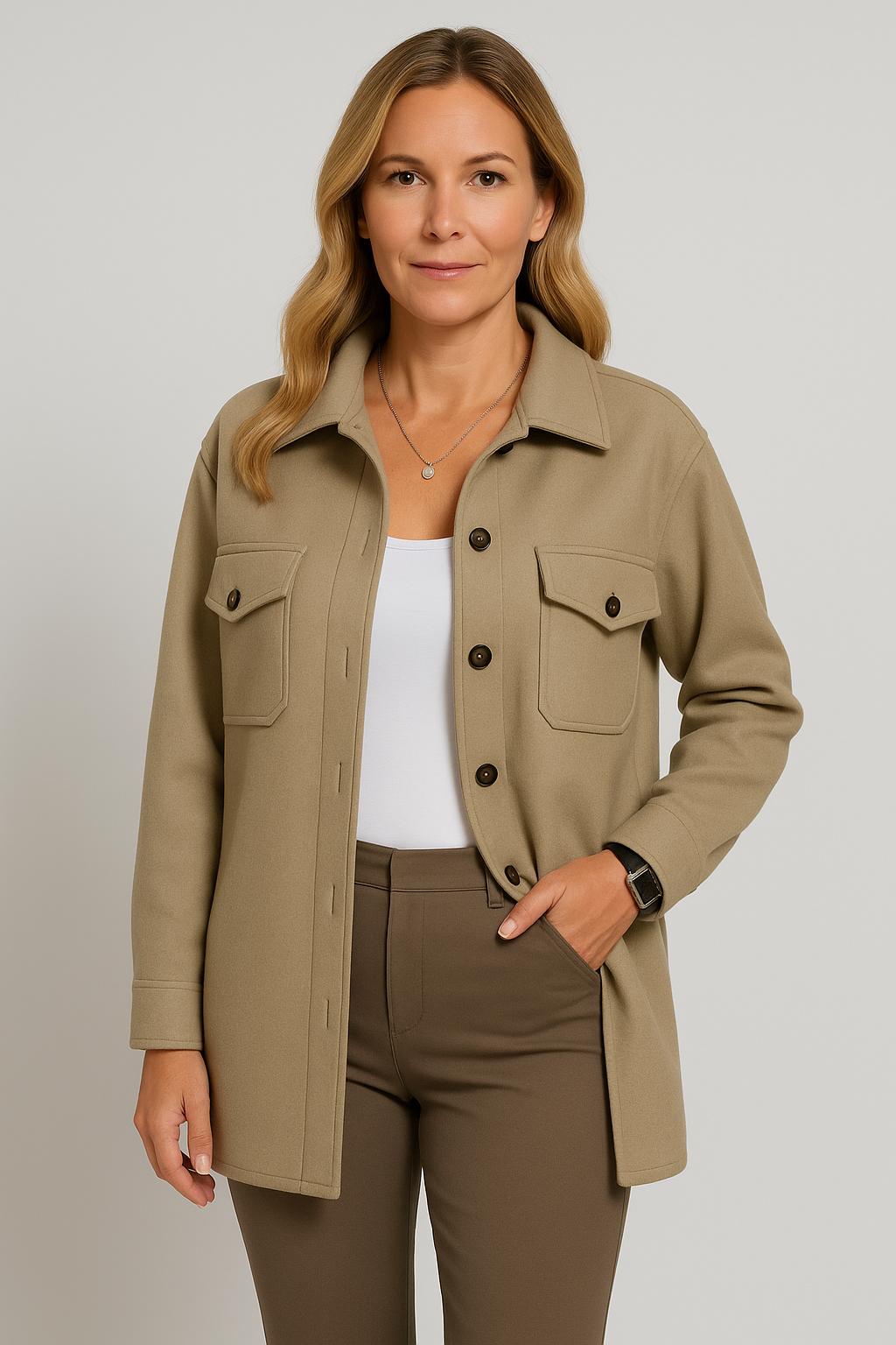 Structured Button-Up Shirt Jacket for Women