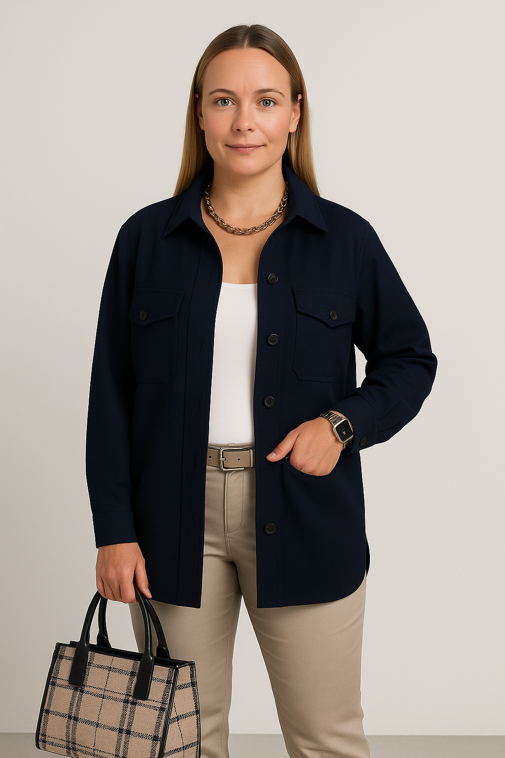 Structured Button-Up Shirt Jacket for Women