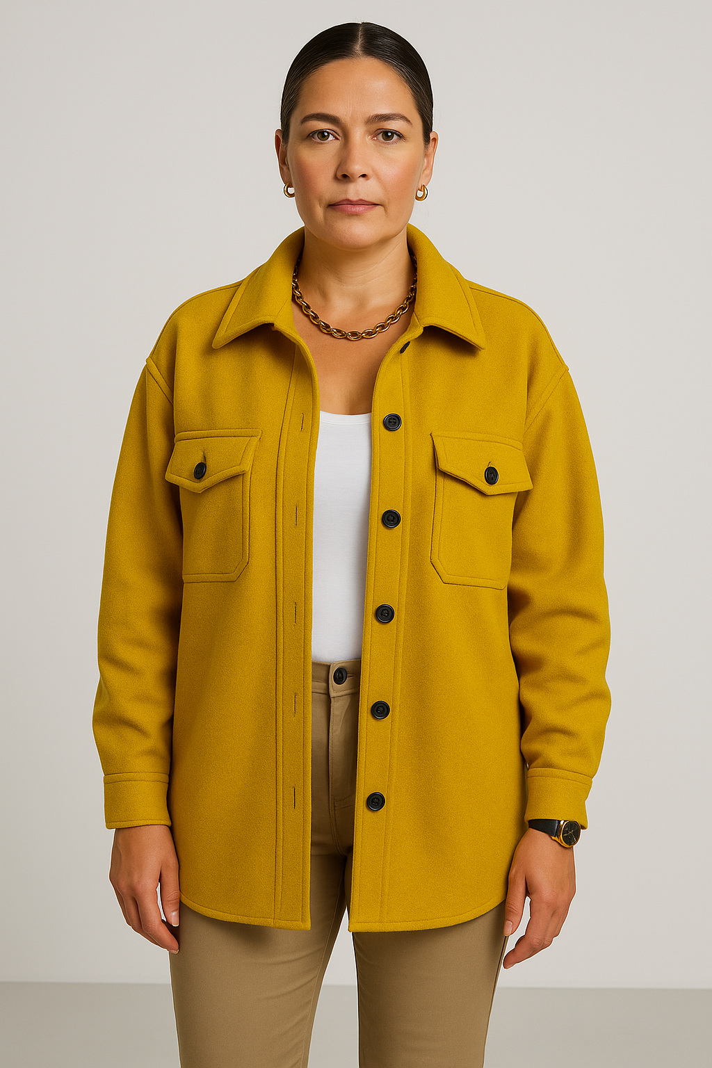 Structured Button-Up Shirt Jacket for Women