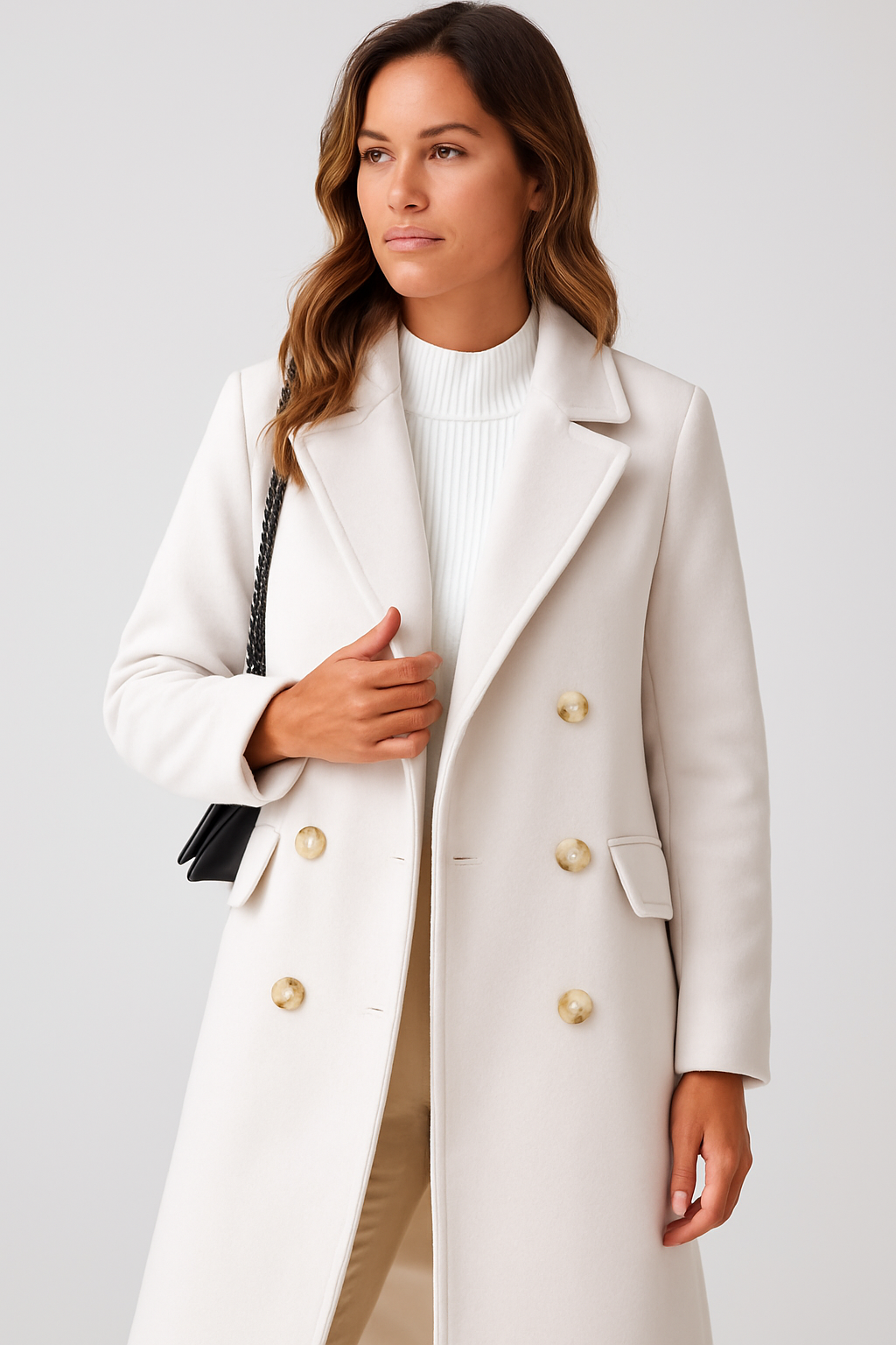 Structured Wool-Blend Peacoat with Gold Buttons for Women