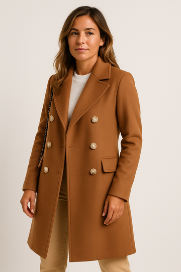 Structured Wool-Blend Peacoat with Gold Buttons for Women