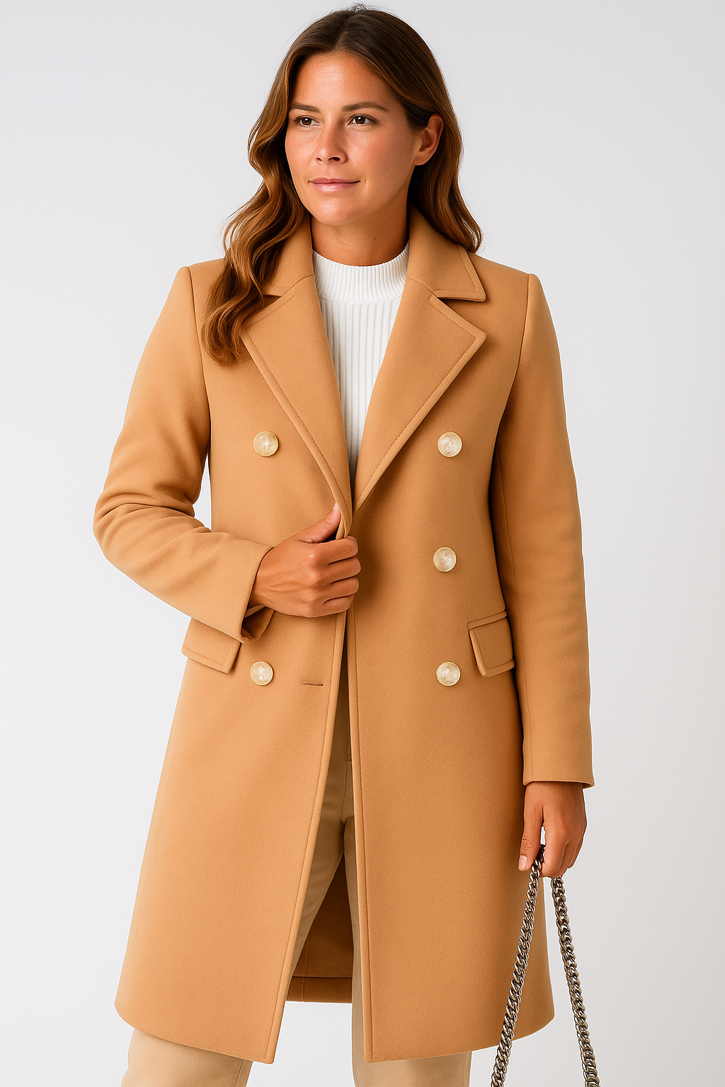 Structured Wool-Blend Peacoat with Gold Buttons for Women