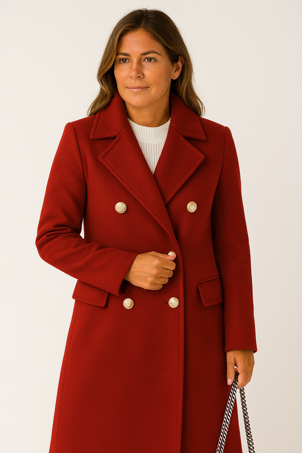Structured Wool-Blend Peacoat with Gold Buttons for Women