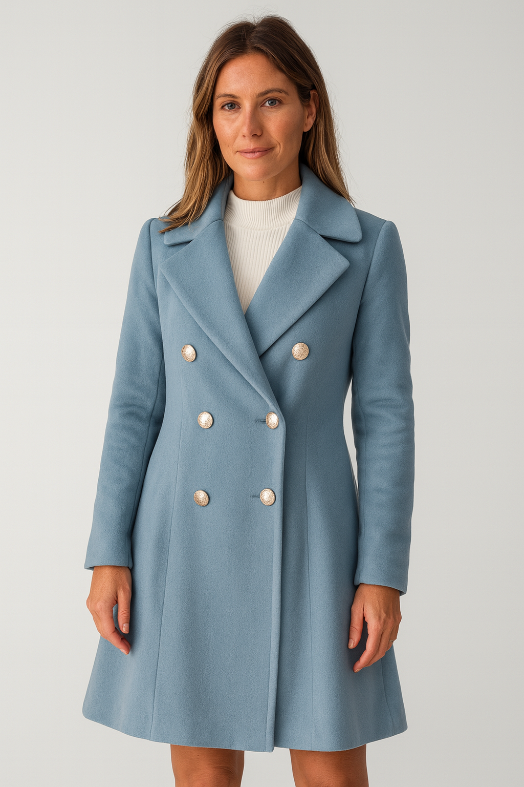 Structured Wool-Blend Peacoat with Gold Buttons for Women