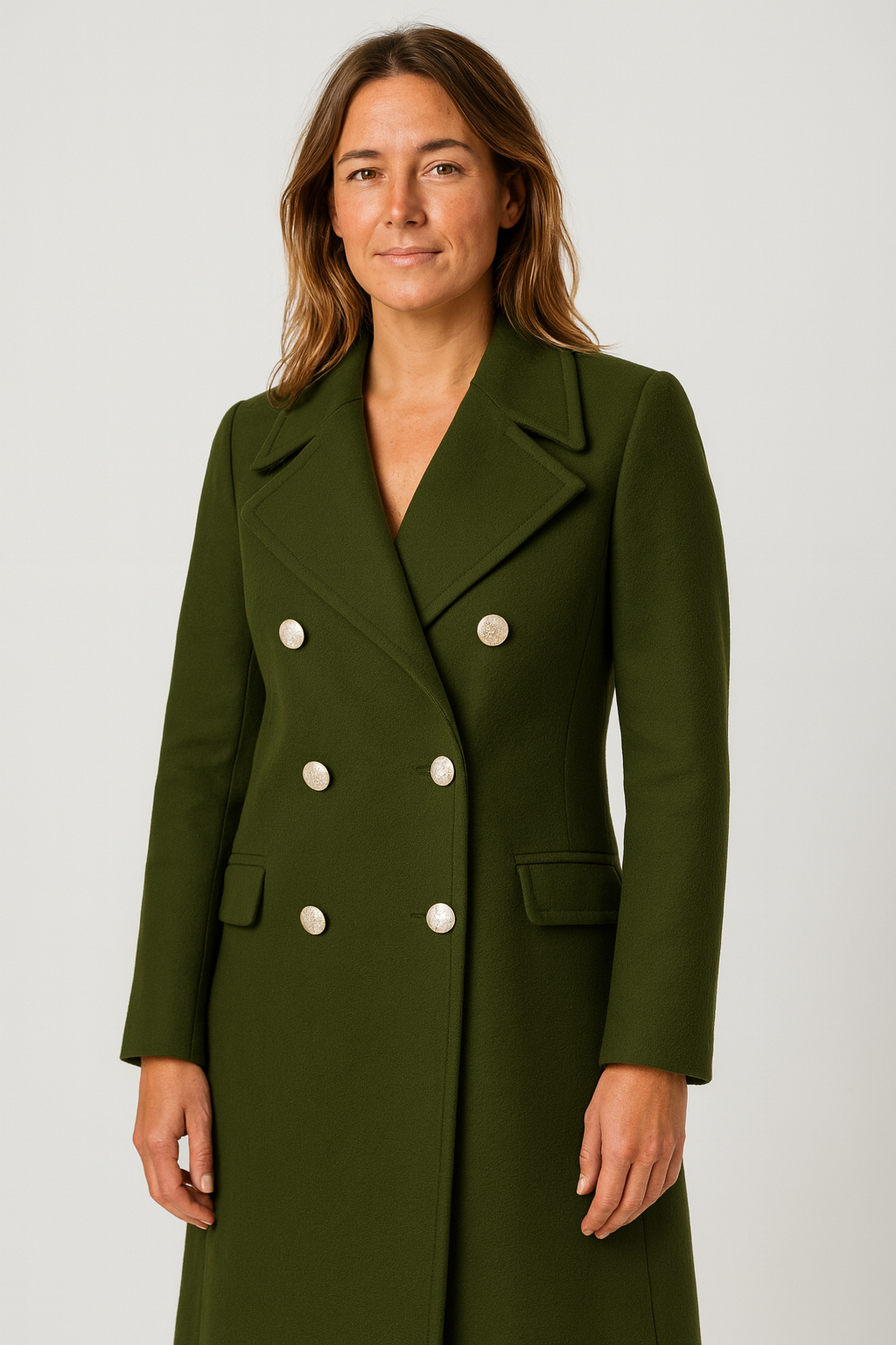Structured Wool-Blend Peacoat with Gold Buttons for Women