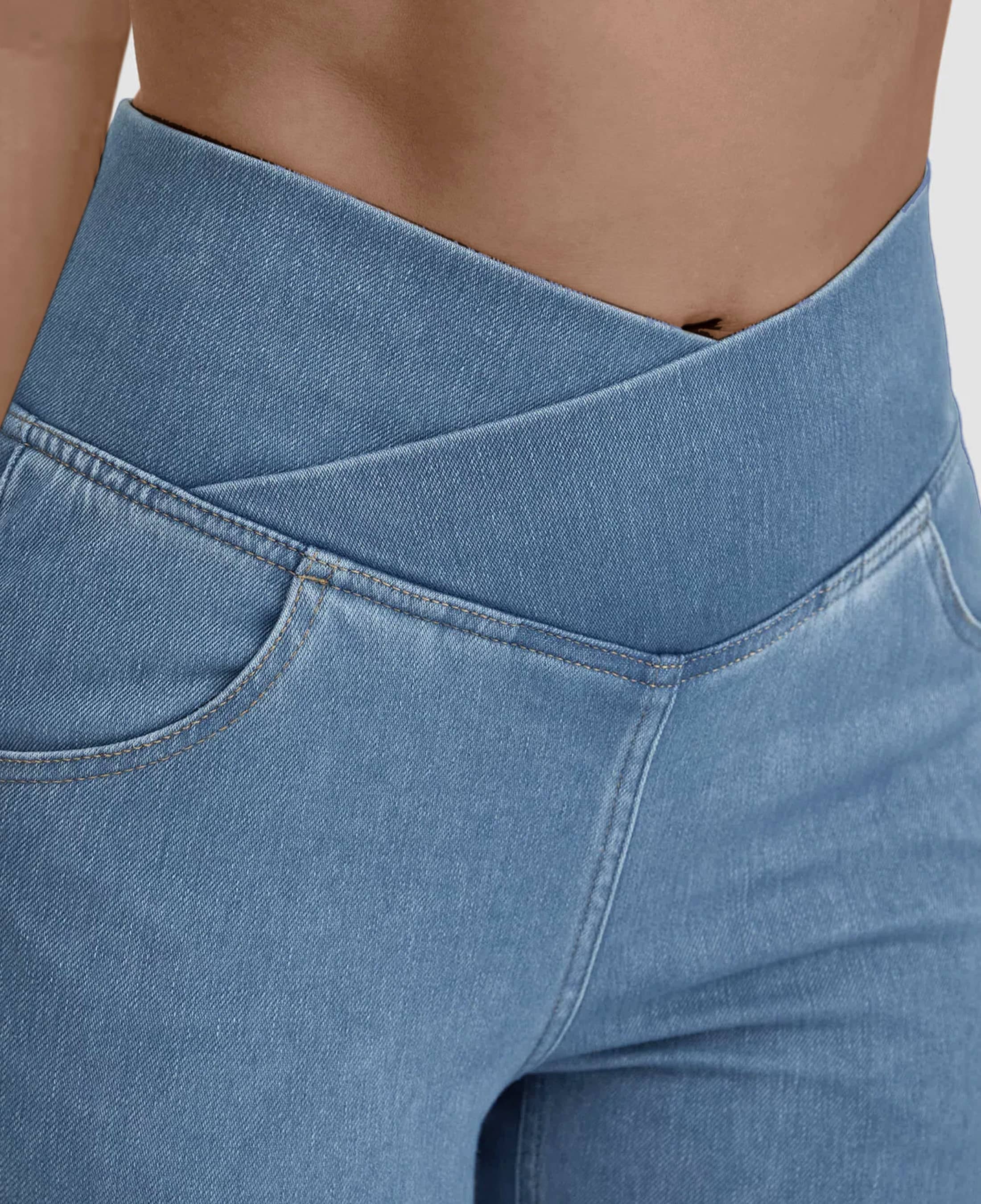 Crossover Waist Flared Denim Pants for Women