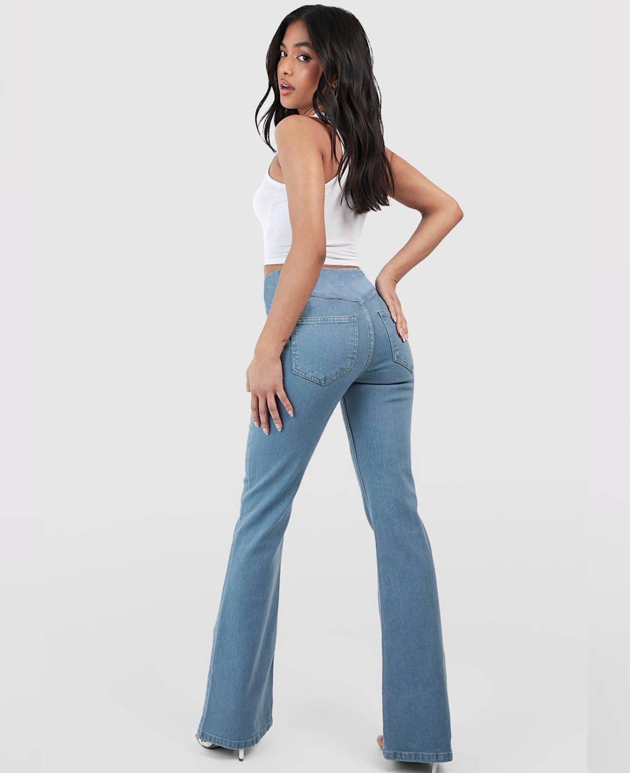 Crossover Waist Flared Denim Pants for Women