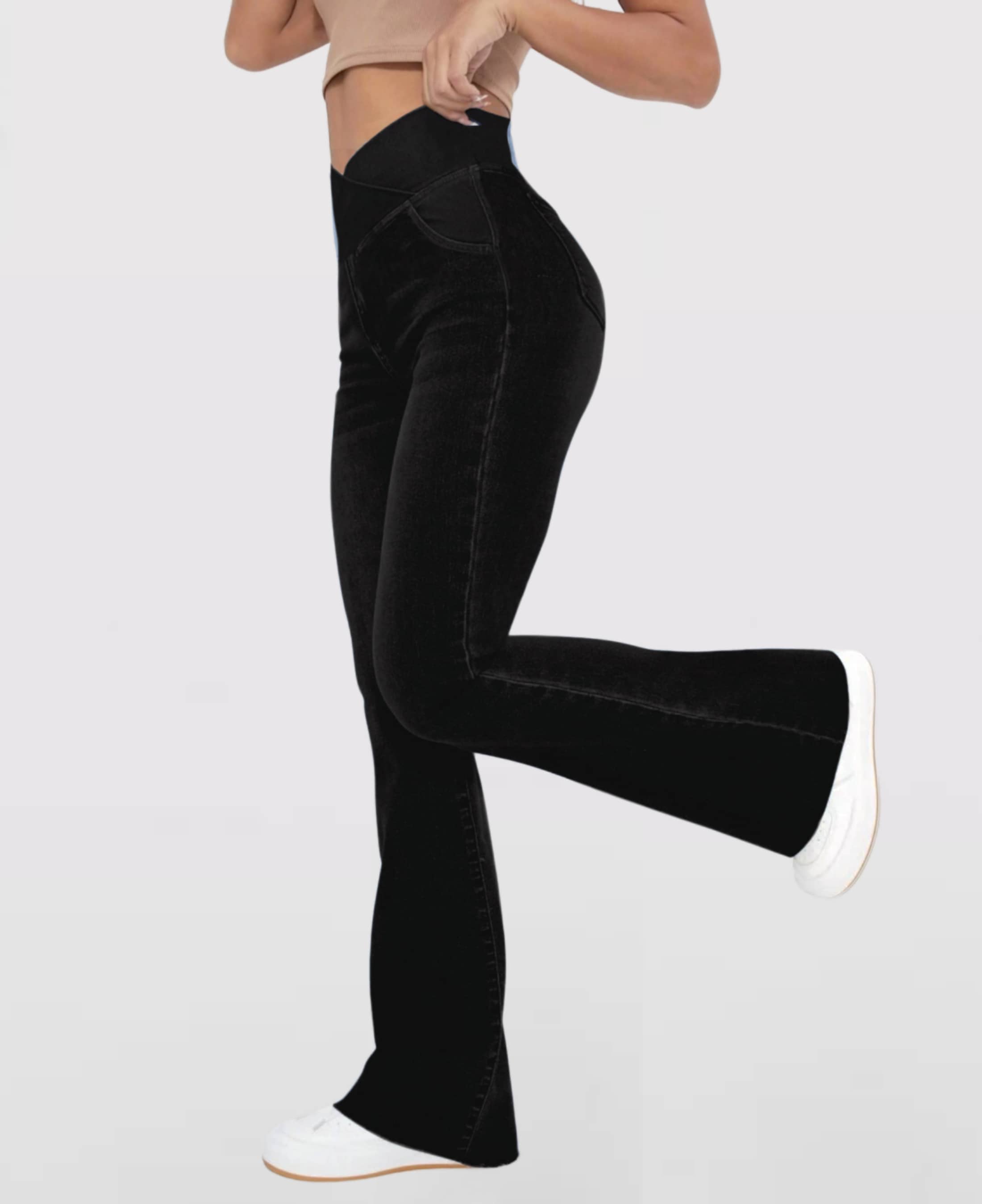 Crossover Waist Flared Denim Pants for Women