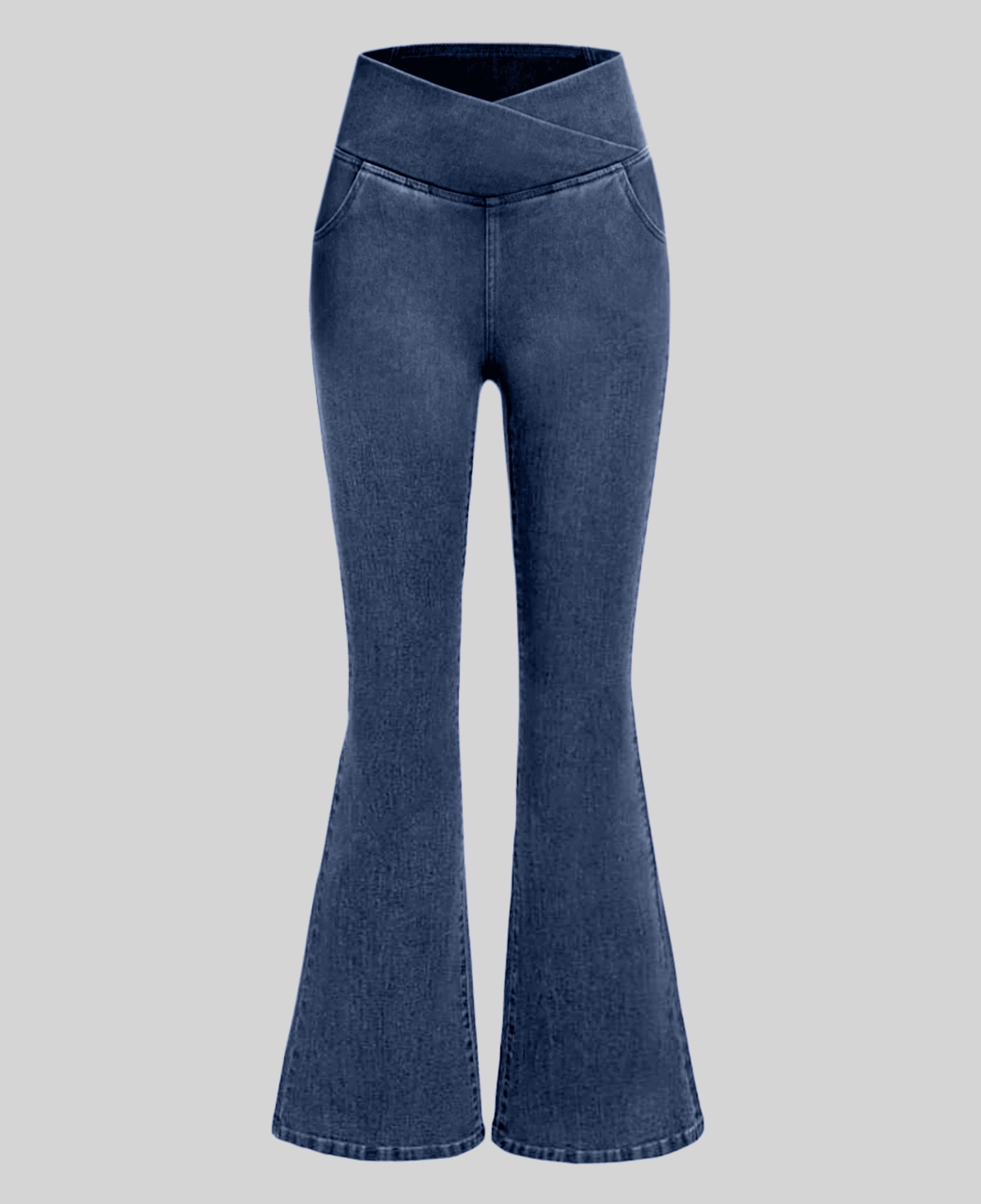 Crossover Waist Flared Denim Pants for Women
