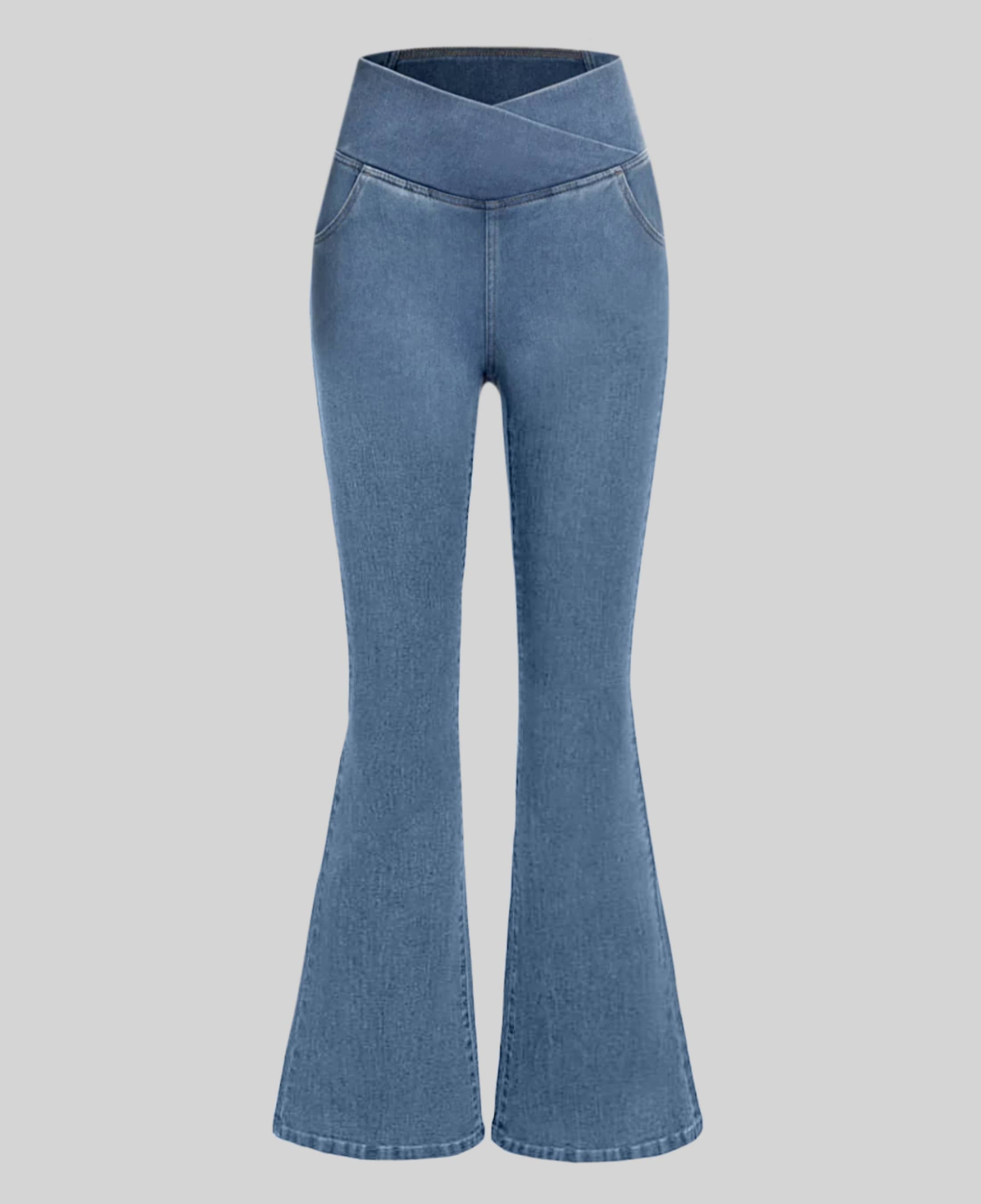 Crossover Waist Flared Denim Pants for Women