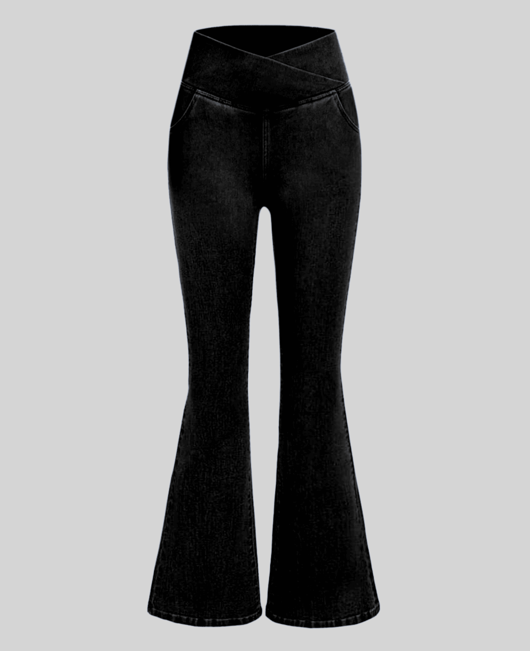 Crossover Waist Flared Denim Pants for Women