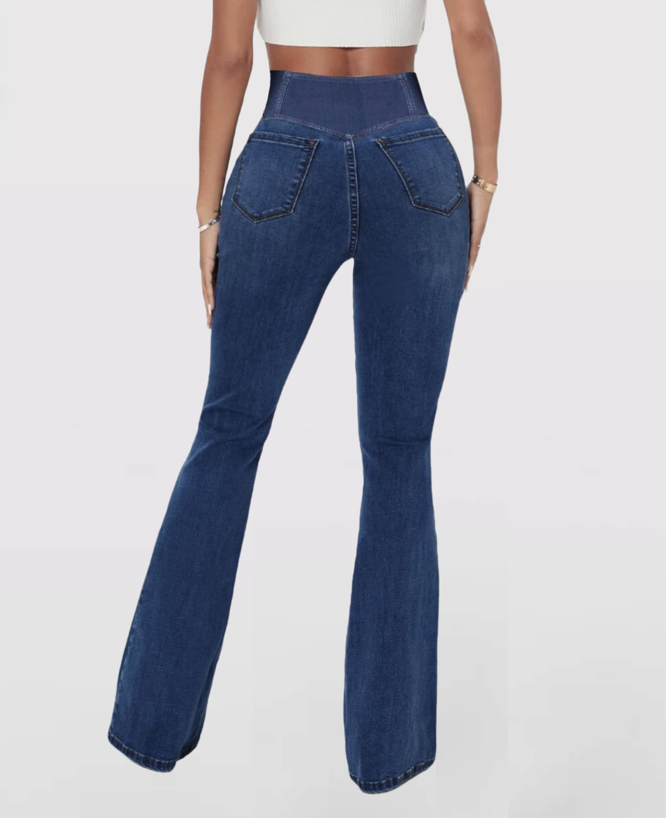 Crossover Waist Flared Denim Pants for Women