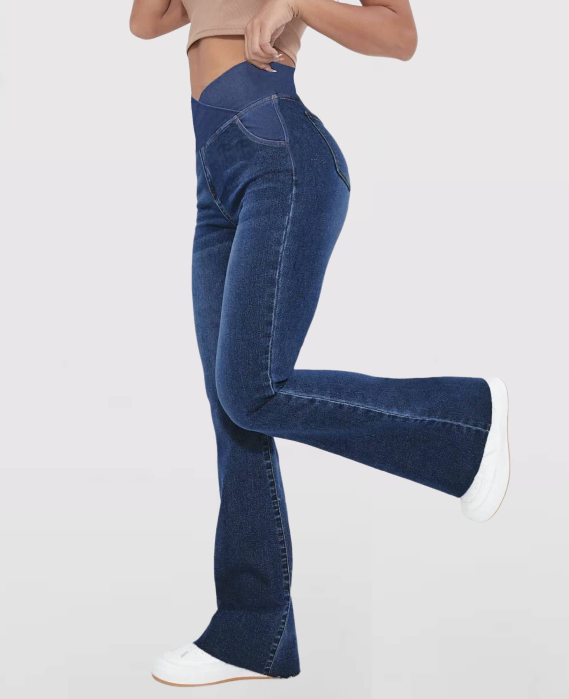 Crossover Waist Flared Denim Pants for Women