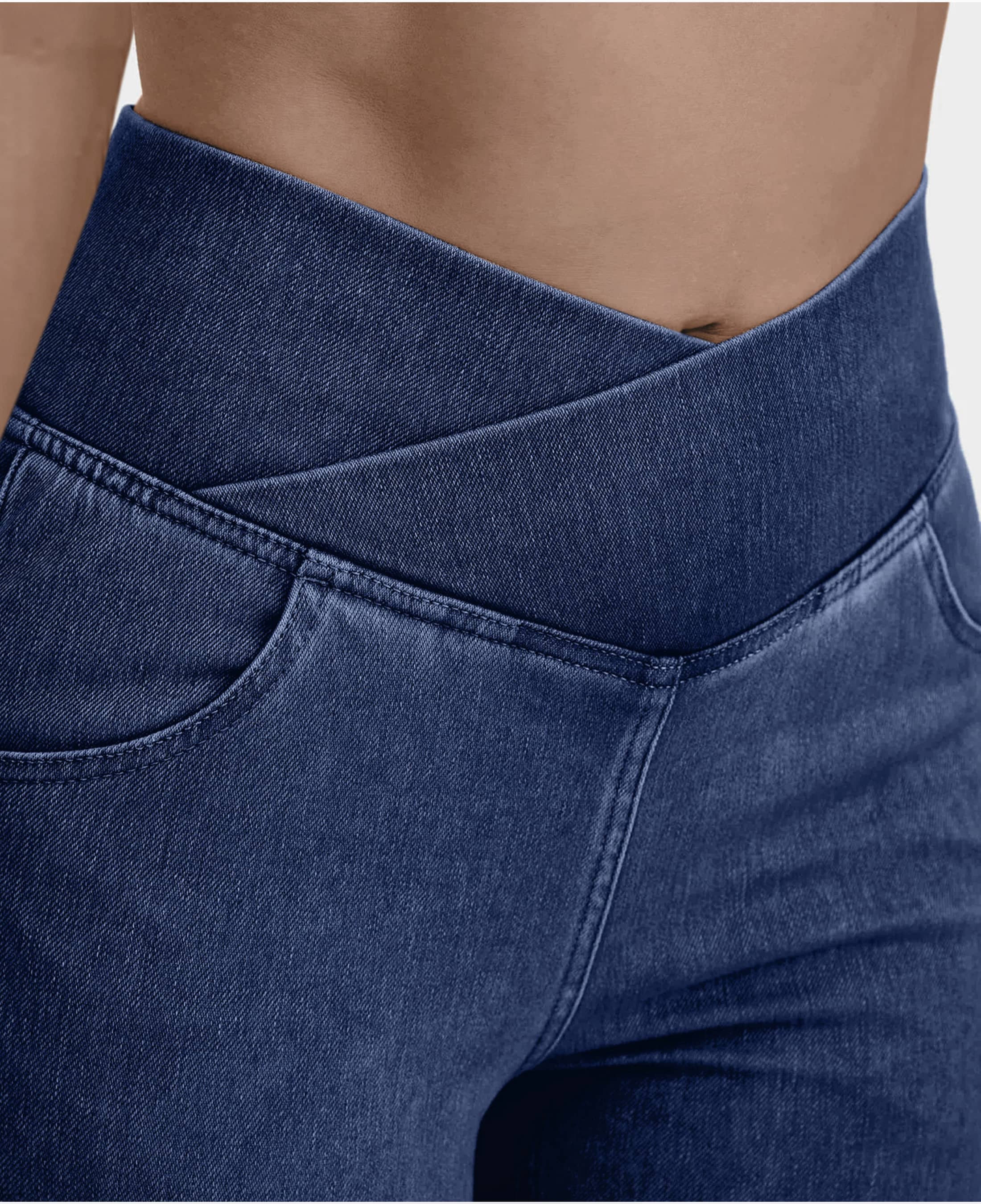 Crossover Waist Flared Denim Pants for Women