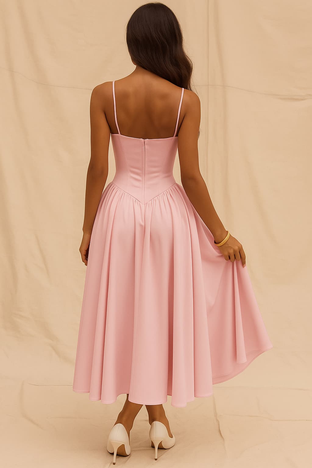 Pink Wedding Guest Dress for Women | Corset Bodice A-Line Midi