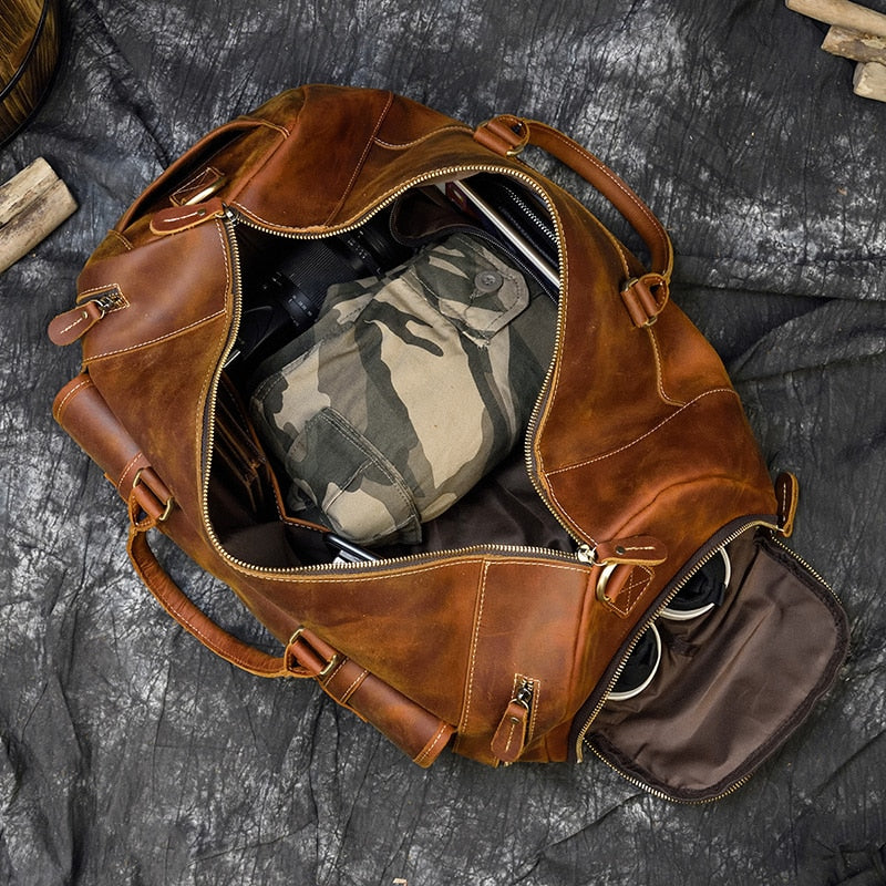 Large Vintage Travel Bag | Pockets