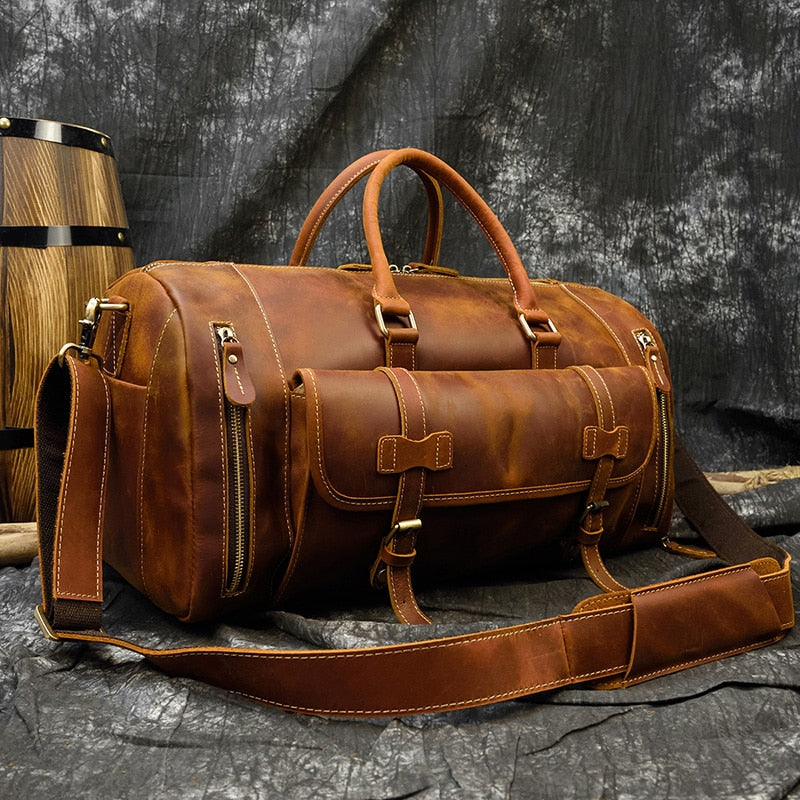 Large Vintage Travel Bag | Pockets