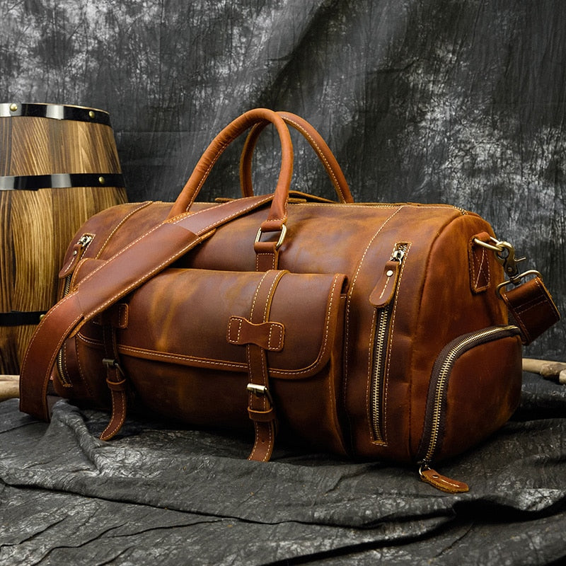 Large Vintage Travel Bag | Pockets