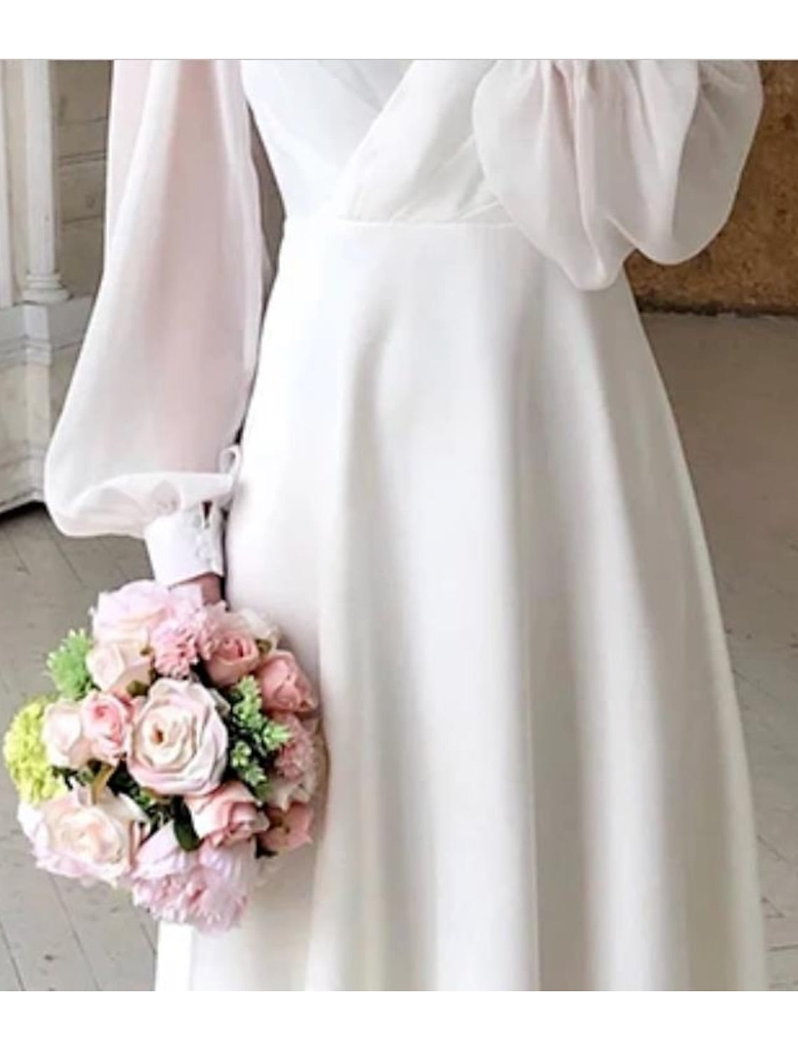 White Long Sleeve Wedding Maxi Dress | V-Neck Bridal