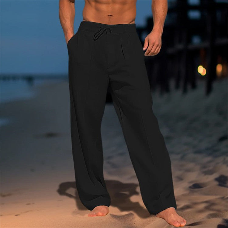 Men's Relaxed Fit Trousers | Drawstring Waist & Pleated Front