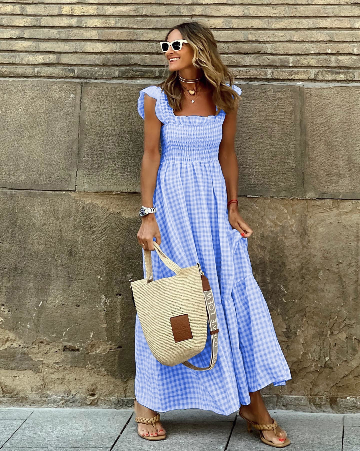 Women's Long Gingham Dress | Maxi